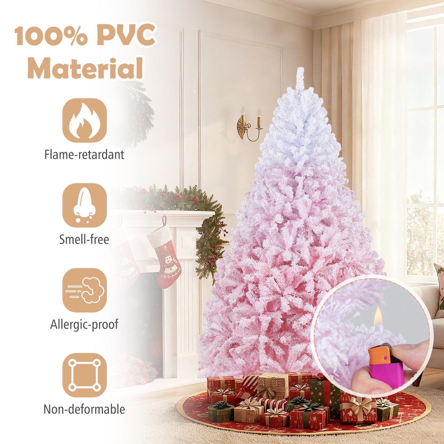 5/6/7/8 FT Artificial Christmas Tree with Warm White LED Lights and 8 Modes for Holiday-7 Feet