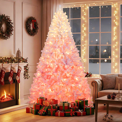5/6/7/8 FT Artificial Christmas Tree with Warm White LED Lights and 8 Modes for Holiday-8 Feet