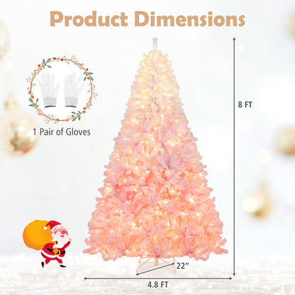 5/6/7/8 FT Artificial Christmas Tree with Warm White LED Lights and 8 Modes for Holiday-8 Feet