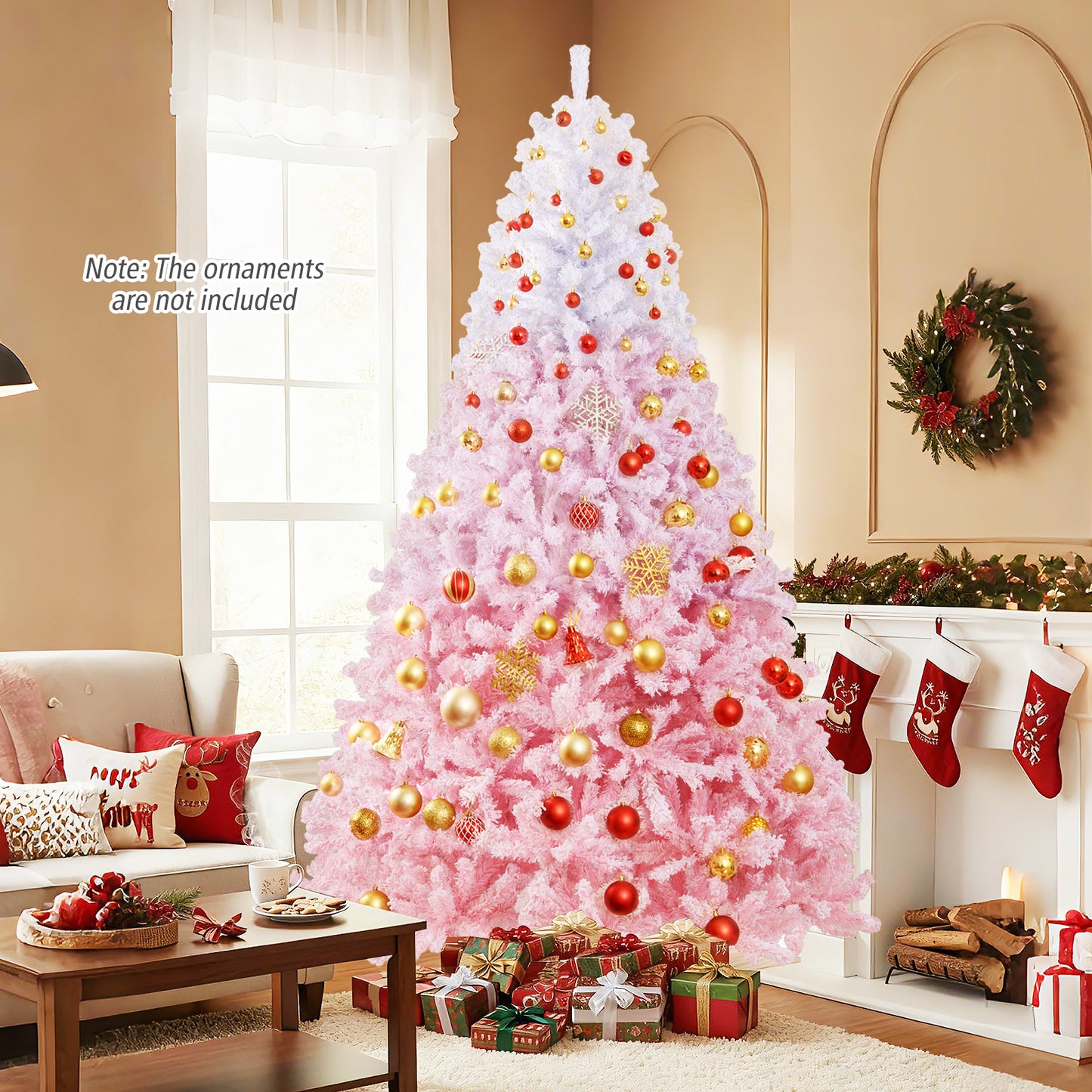 5/6/7/8 FT Artificial Christmas Tree with Warm White LED Lights and 8 Modes for Holiday-8 Feet