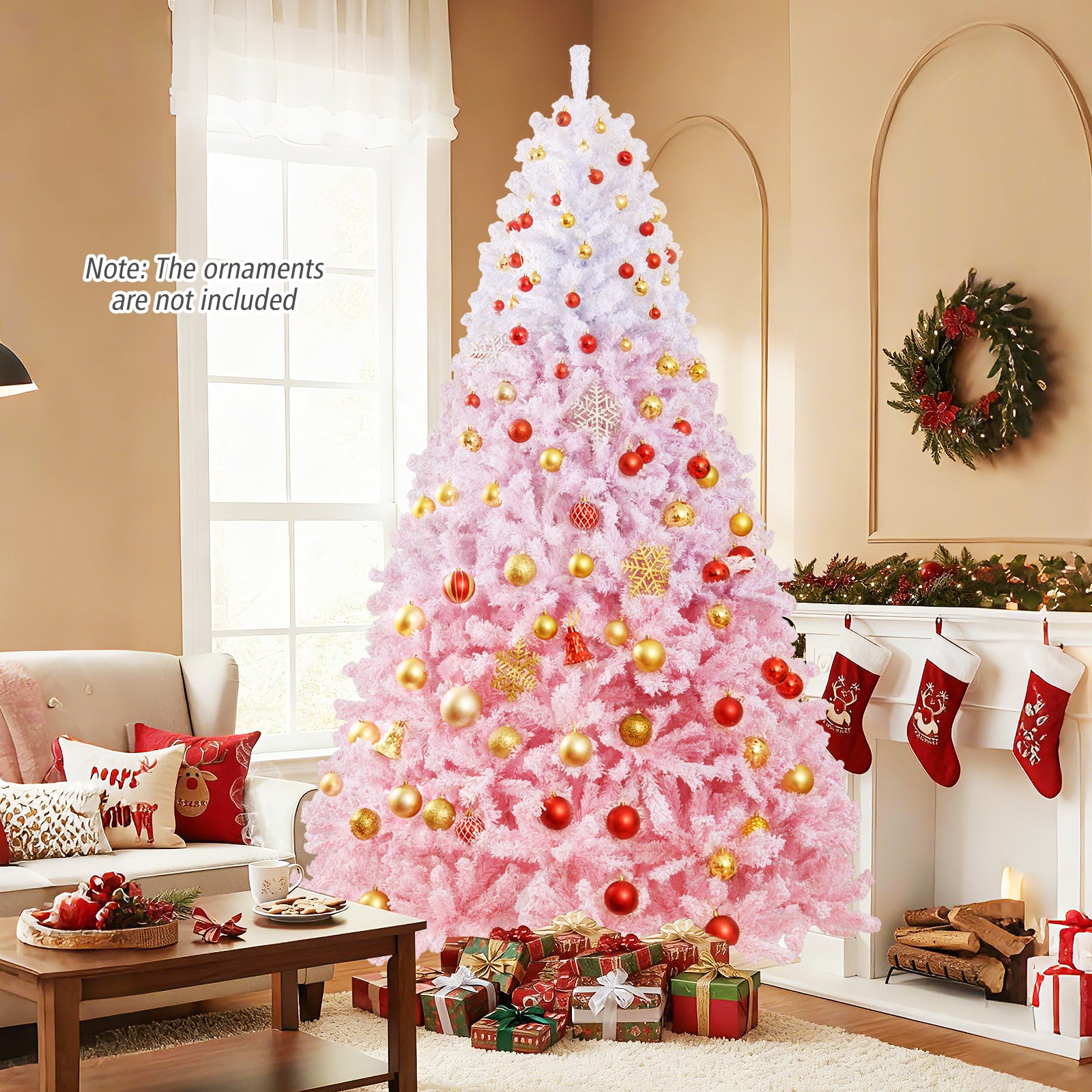5/6/7/8 FT Artificial Christmas Tree with Warm White LED Lights and 8 Modes for Holiday-8 Feet