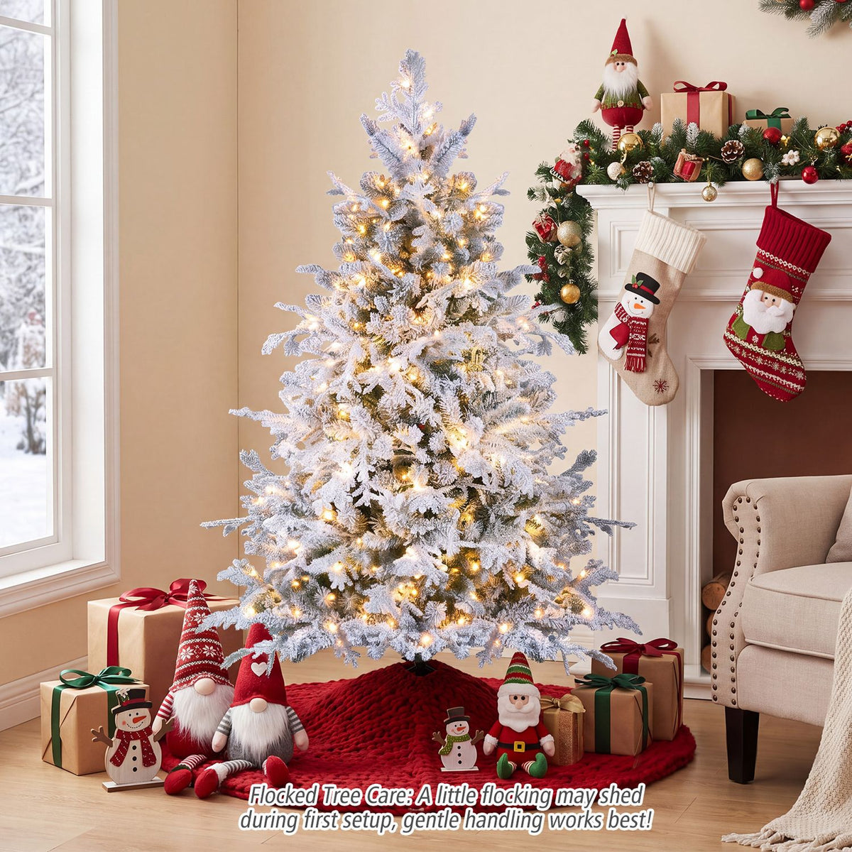 5/6/7/8 Feet Pre-Lit Artificial Christmas Tree with Warm White LED Lights