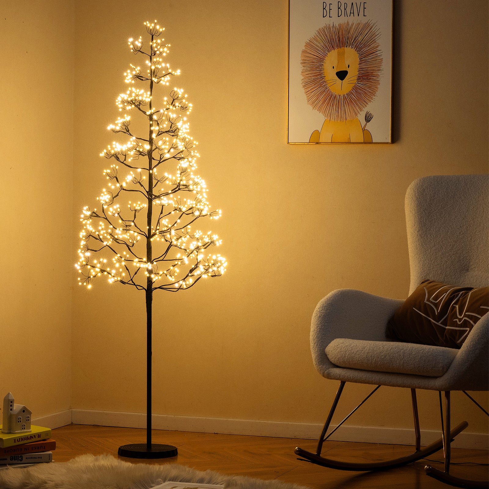 5/6/7 FT Lighted Alpine Tree with Warm White Light LED Lights Pre-lit Artificial Cedar Tree with Weighted Base-5ft