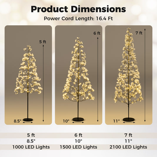 5/6/7 FT Lighted Alpine Tree with Warm White Light LED Lights Pre-lit Artificial Cedar Tree with Weighted Base-6ft