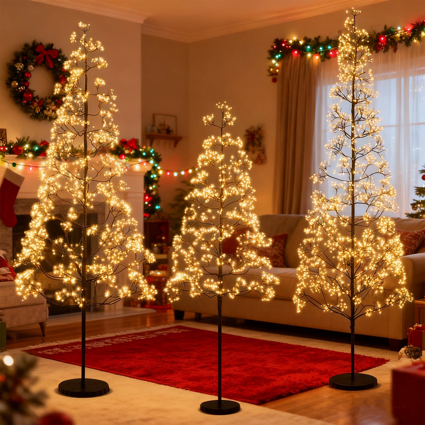 5/6/7 FT Lighted Alpine Tree with Warm White Light LED Lights Pre-lit Artificial Cedar Tree with Weighted Base-6ft
