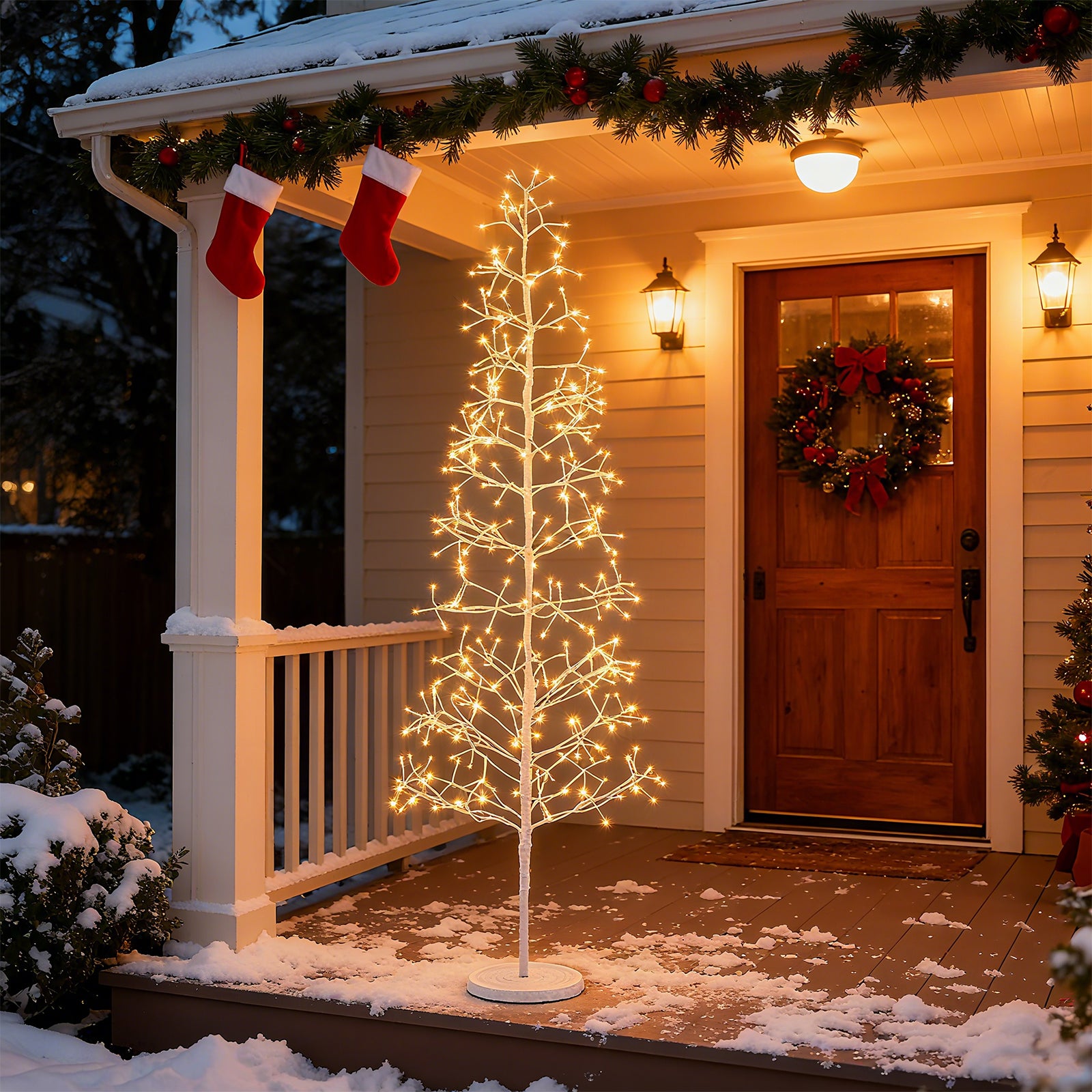 5/6/7 FT Lighted Birch Tree Pre-lit Twig Tree with 240/320/456 Warm White Light LED Lights-6 FT