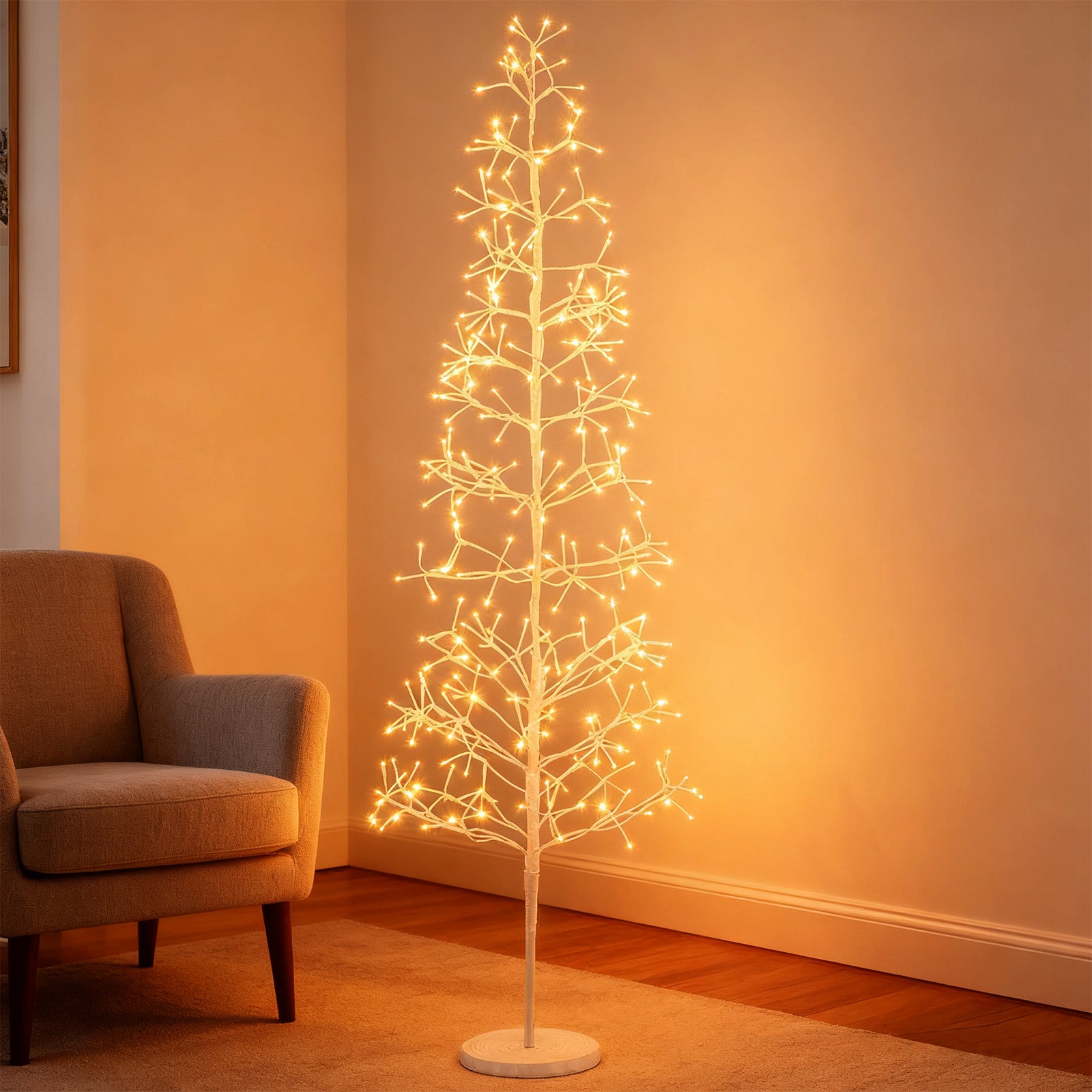 5/6/7 FT Lighted Birch Tree Pre-lit Twig Tree with 240/320/456 Warm White Light LED Lights-6 FT
