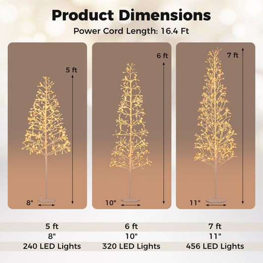 5/6/7 FT Lighted Birch Tree Pre-lit Twig Tree with 240/320/456 Warm White Light LED Lights-6 FT