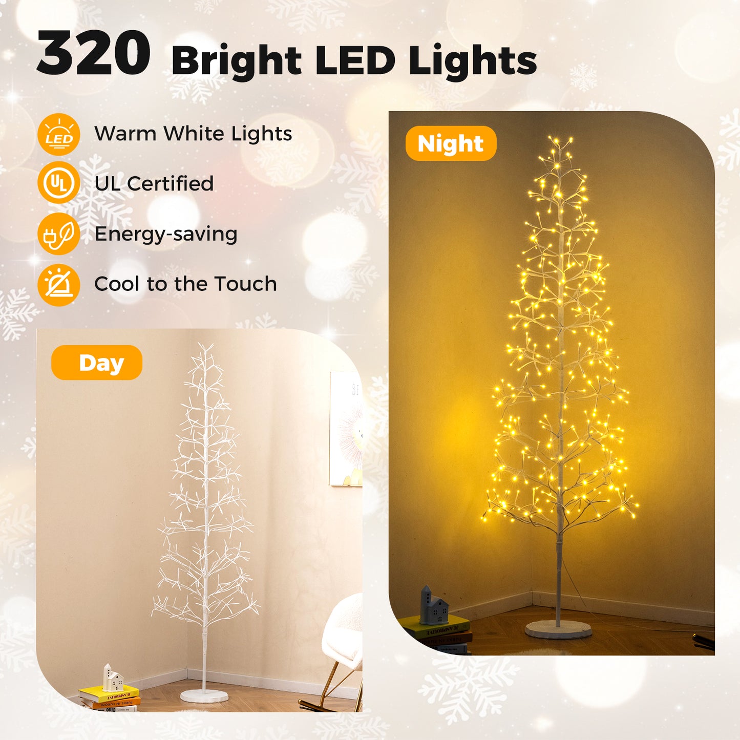 5/6/7 FT Lighted Birch Tree Pre-lit Twig Tree with 240/320/456 Warm White Light LED Lights-6 FT