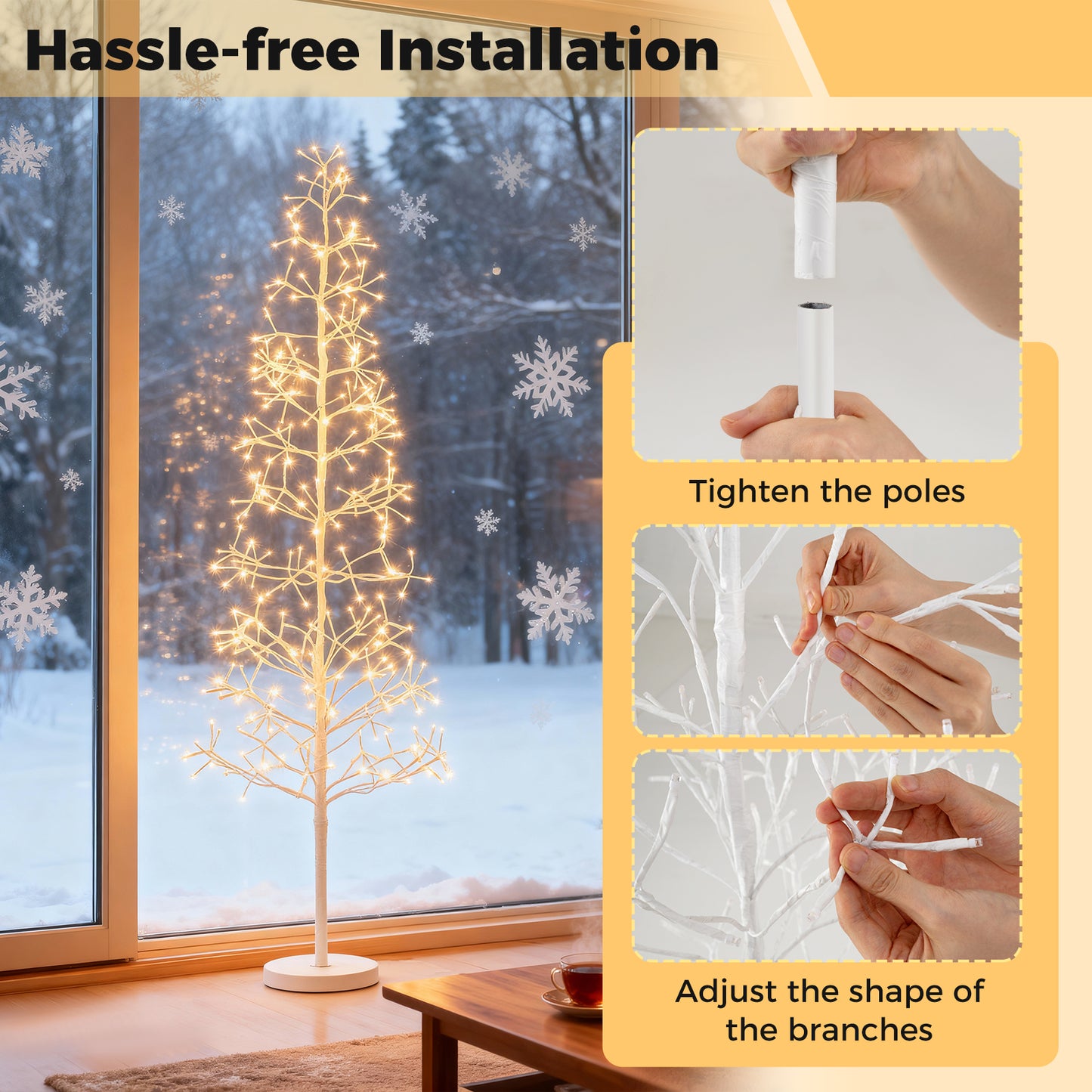 5/6/7 FT Lighted Birch Tree Pre-lit Twig Tree with 240/320/456 Warm White Light LED Lights-6 FT