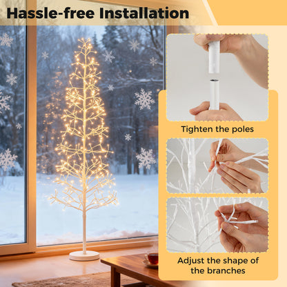 5/6/7 FT Lighted Birch Tree Pre-lit Twig Tree with 240/320/456 Warm White Light LED Lights-6 FT