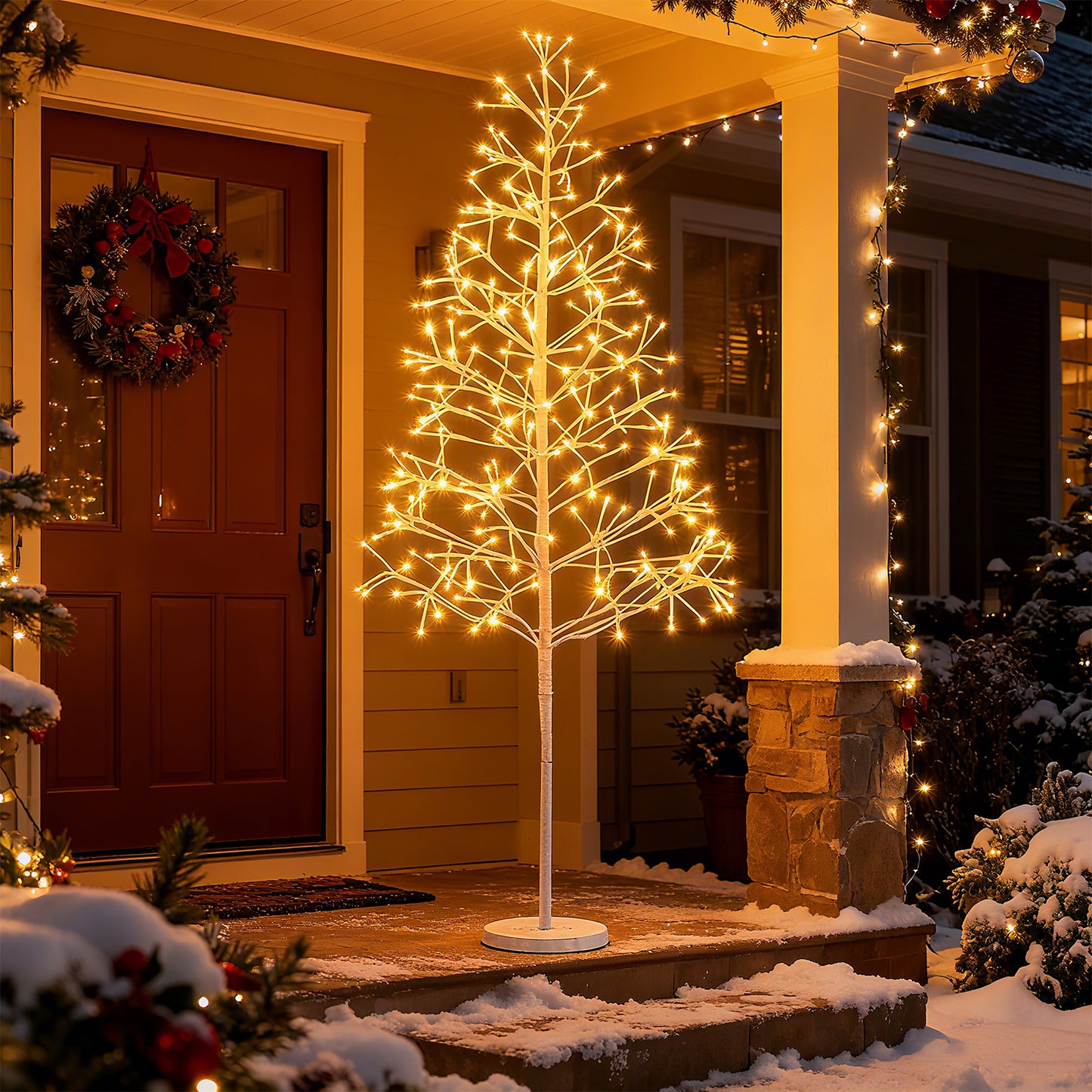 5/6/7 FT Lighted Birch Tree Pre-lit Twig Tree with 240/320/456 Warm White Light LED Lights-5 FT