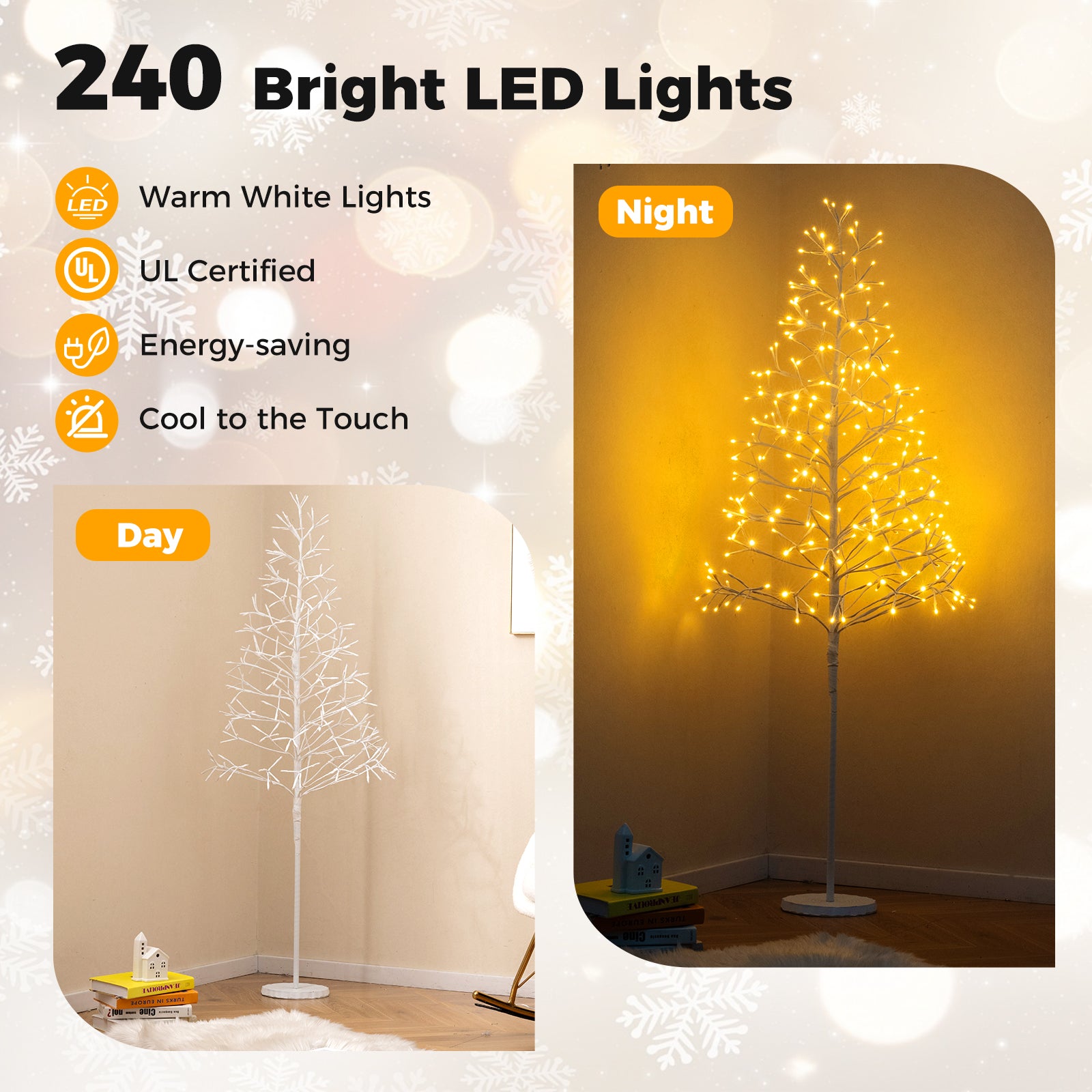 5/6/7 FT Lighted Birch Tree Pre-lit Twig Tree with 240/320/456 Warm White Light LED Lights-5 FT
