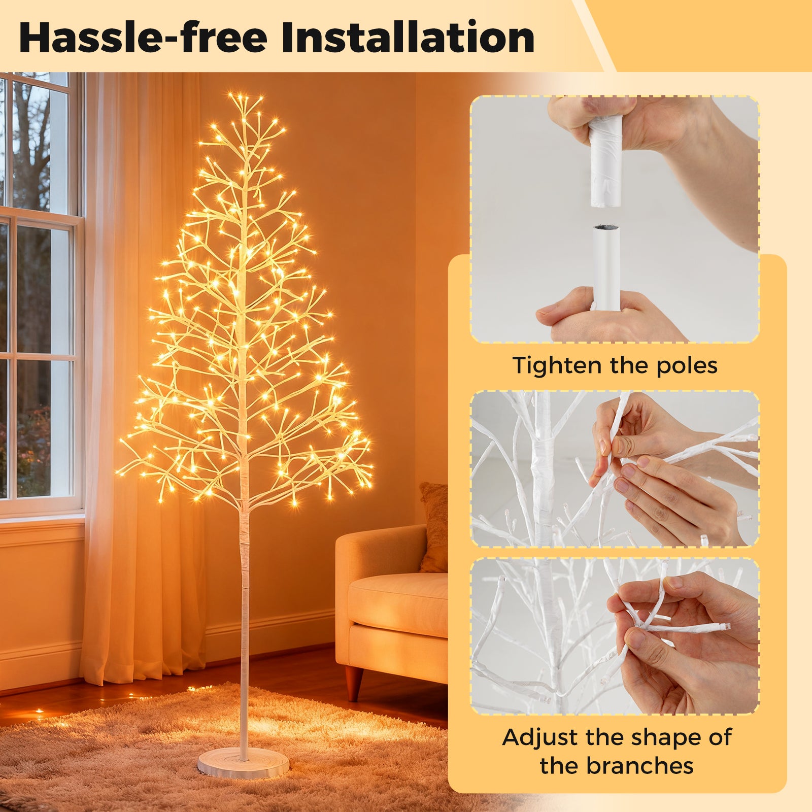 5/6/7 FT Lighted Birch Tree Pre-lit Twig Tree with 240/320/456 Warm White Light LED Lights-5 FT