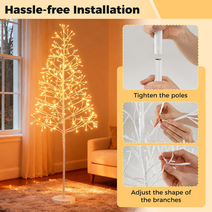 5/6/7 FT Lighted Birch Tree Pre-lit Twig Tree with 240/320/456 Warm White Light LED Lights-5 FT