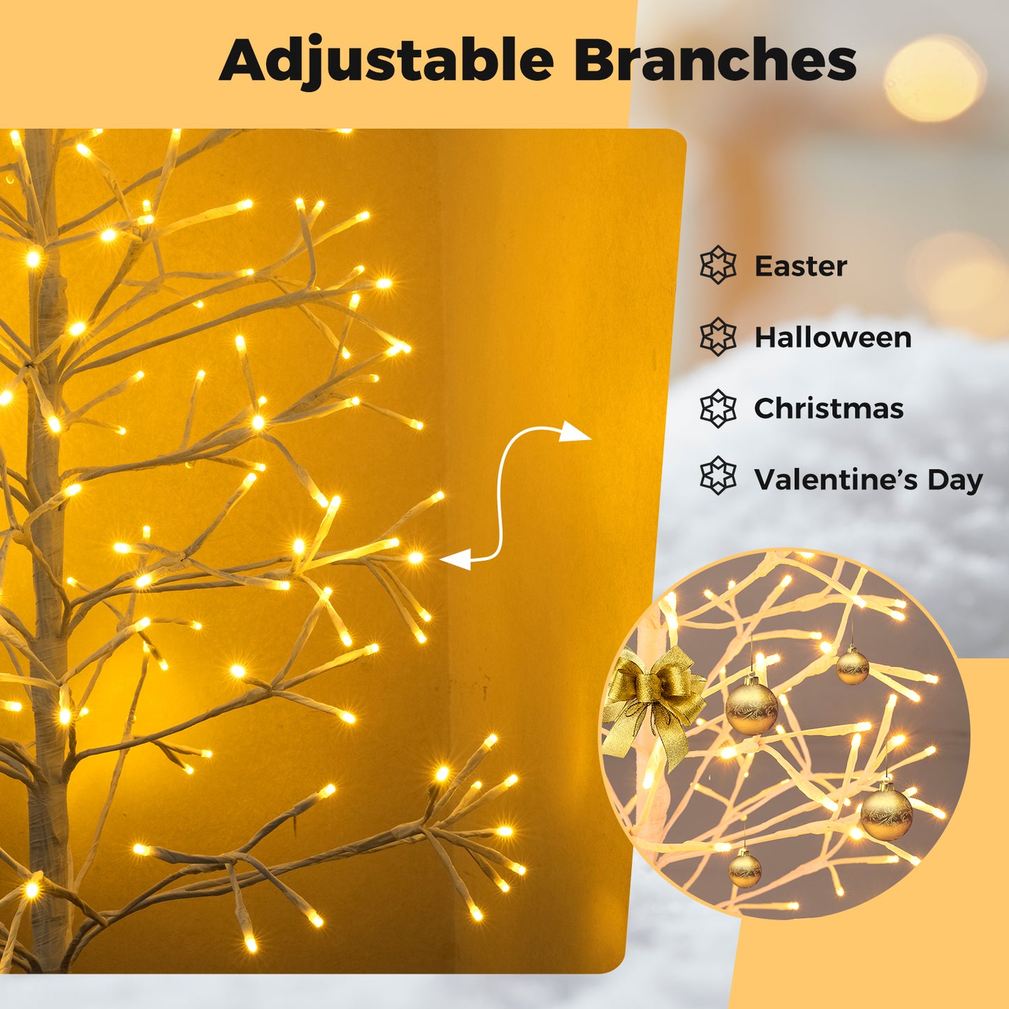 5/6/7 FT Lighted Birch Tree Pre-lit Twig Tree with 240/320/456 Warm White Light LED Lights-5 FT