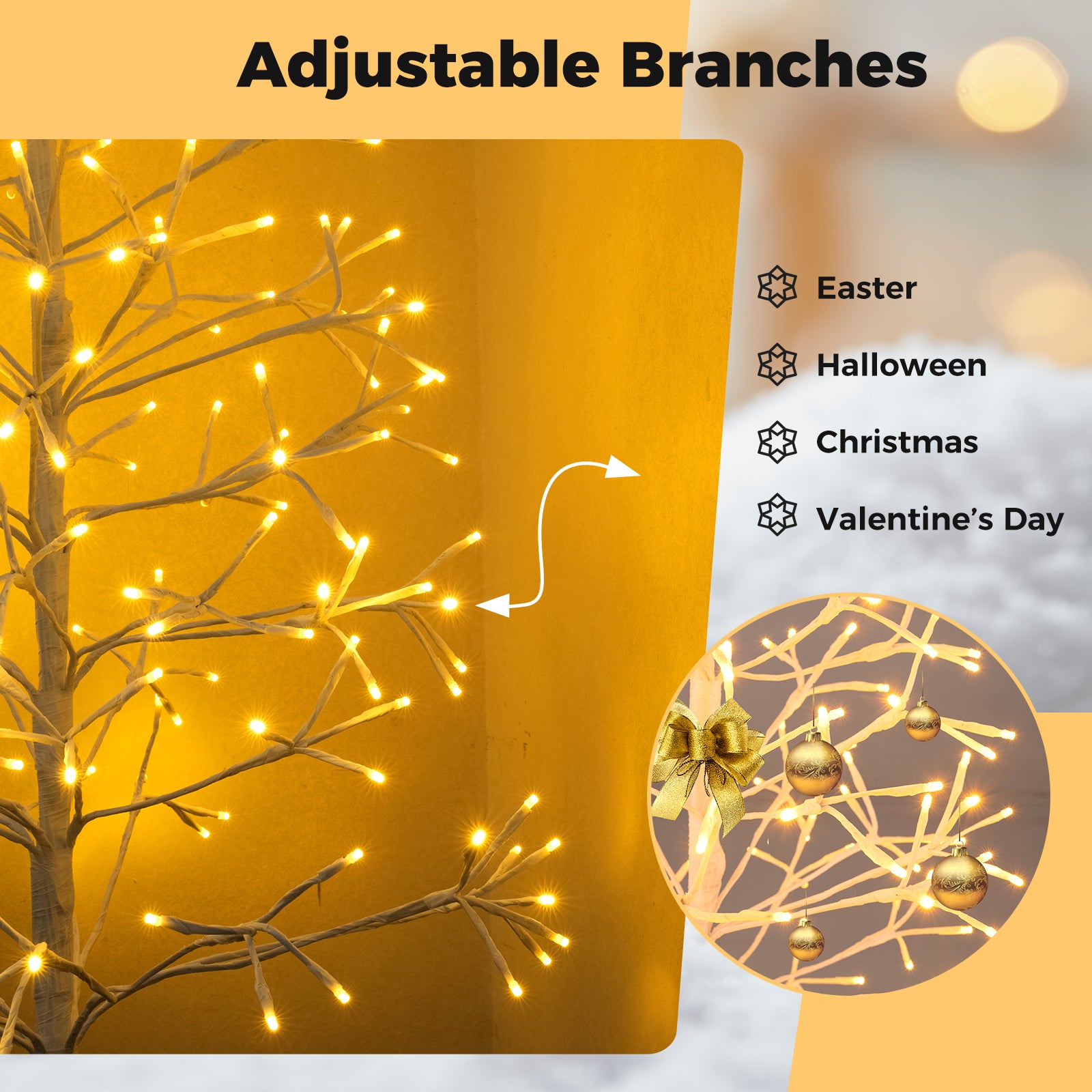 5/6/7 FT Lighted Birch Tree Pre-lit Twig Tree with 240/320/456 Warm White Light LED Lights-5 FT