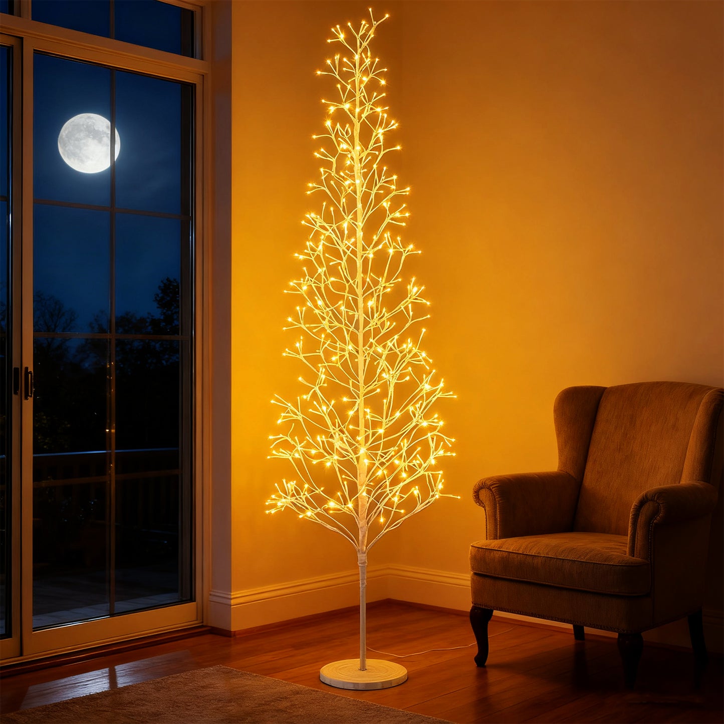 5/6/7 FT Lighted Birch Tree Pre-lit Twig Tree with 240/320/456 Warm White Light LED Lights-7 FT