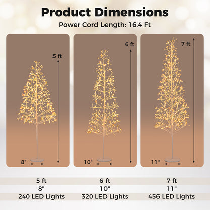 5/6/7 FT Lighted Birch Tree Pre-lit Twig Tree with 240/320/456 Warm White Light LED Lights-7 FT