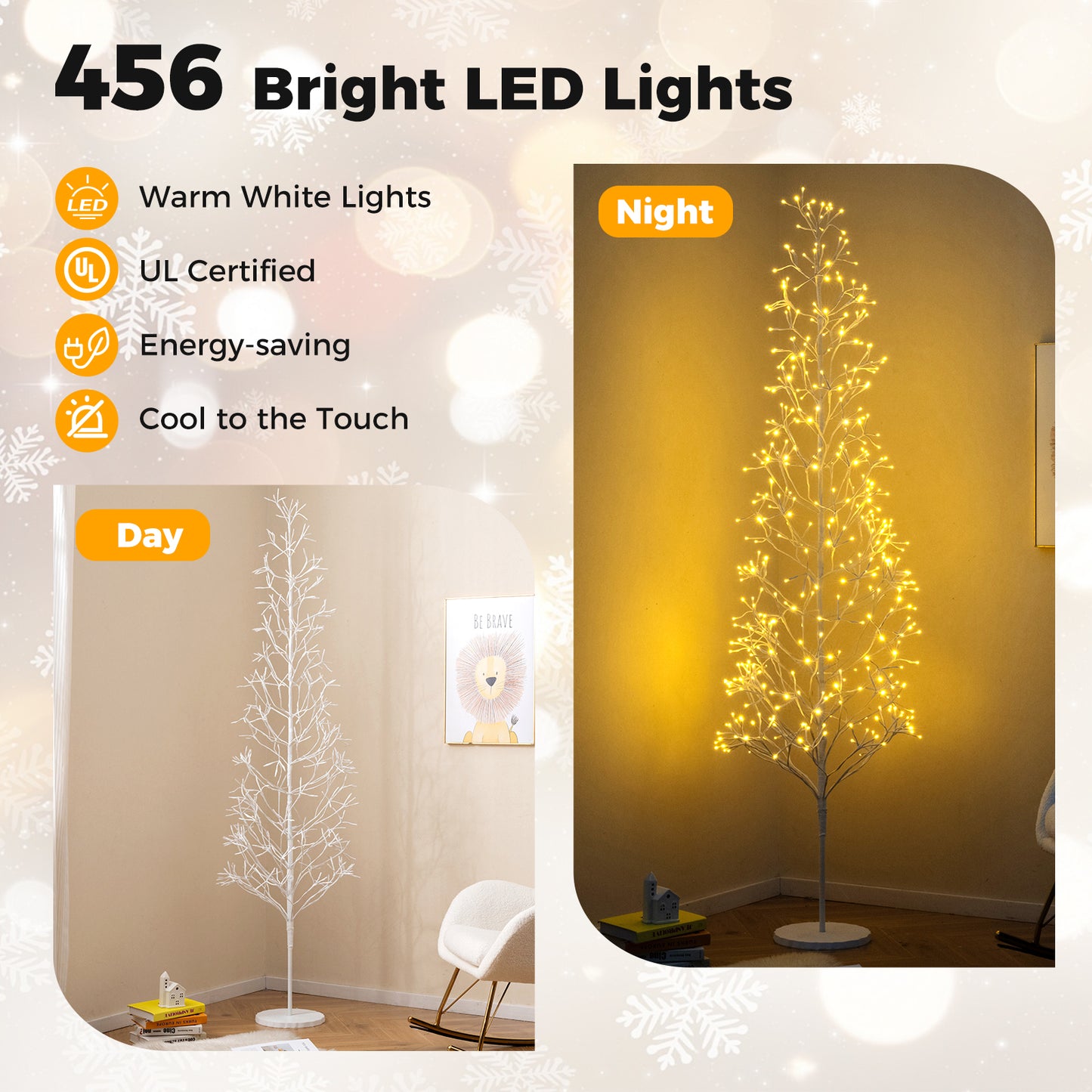 5/6/7 FT Lighted Birch Tree Pre-lit Twig Tree with 240/320/456 Warm White Light LED Lights-7 FT