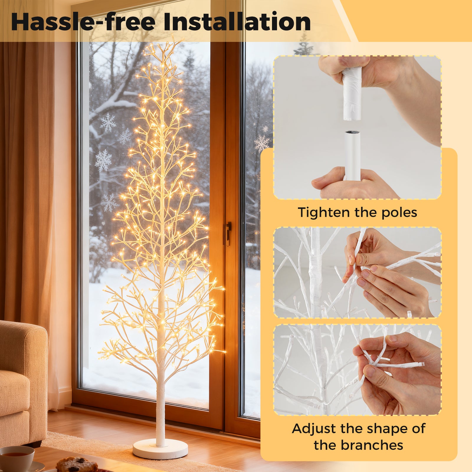 5/6/7 FT Lighted Birch Tree Pre-lit Twig Tree with 240/320/456 Warm White Light LED Lights-7 FT