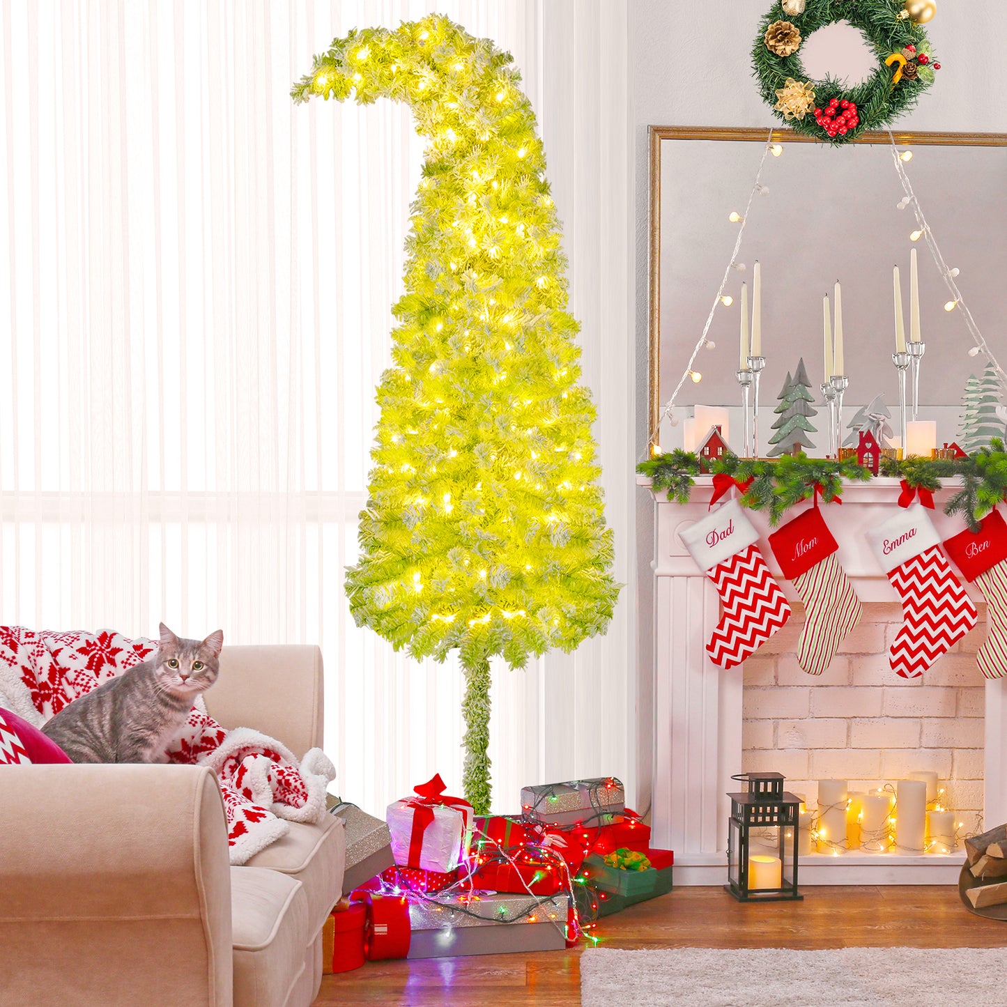 5/6/7 FT Whimsical Christmas Tree with Bendable Top and 216/290/366 Branch-7 FT