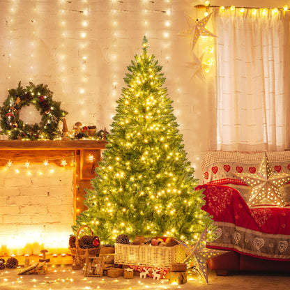5/6/7 Feet Artificial Christmas Tree Hinged Xmas Tree with 7 Lighting Modes-6 Feet