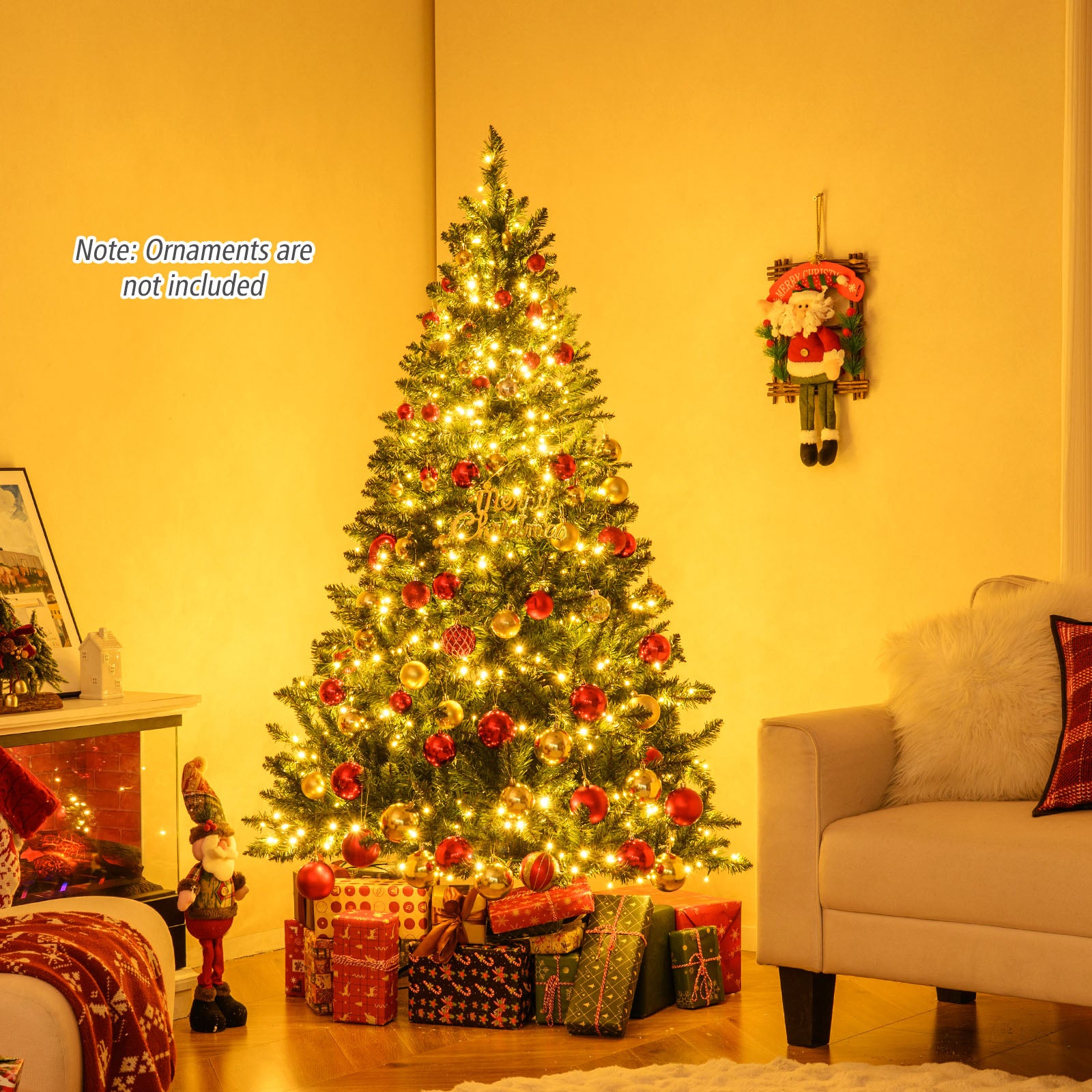 5/6/7 Feet Artificial Christmas Tree Hinged Xmas Tree with 7 Lighting Modes-6 Feet