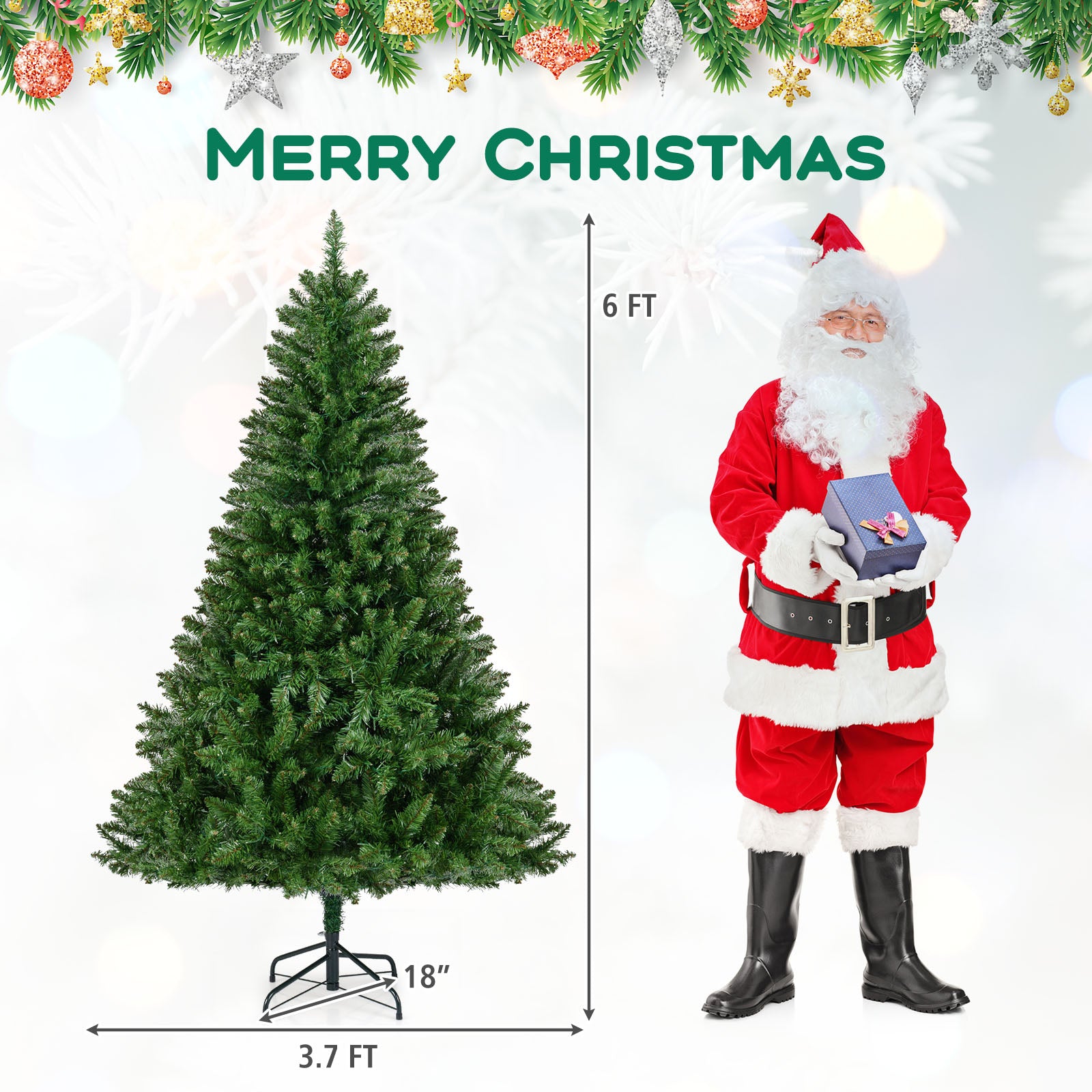5/6/7 Feet Artificial Christmas Tree Hinged Xmas Tree with 7 Lighting Modes-6 Feet