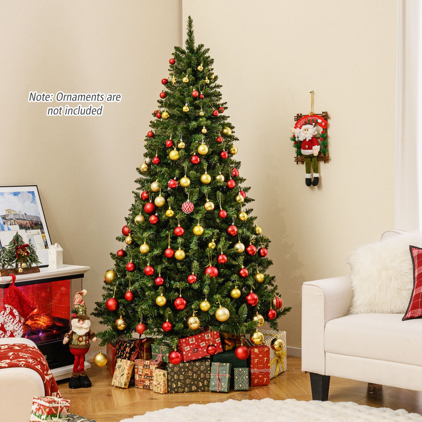 5/6/7 Feet Artificial Christmas Tree Hinged Xmas Tree with 7 Lighting Modes-7 Feet