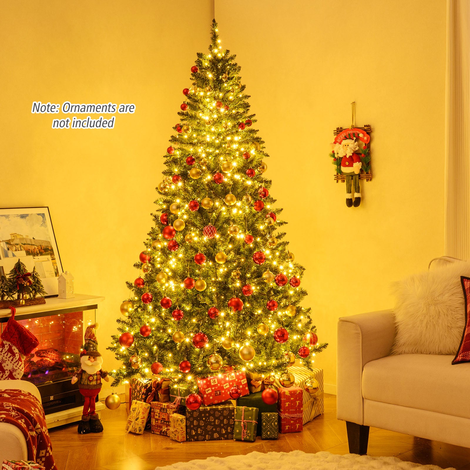 5/6/7 Feet Artificial Christmas Tree Hinged Xmas Tree with 7 Lighting Modes-7 Feet