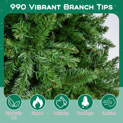 5/6/7 Feet Artificial Christmas Tree Hinged Xmas Tree with 7 Lighting Modes-7 Feet