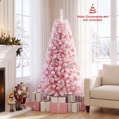 6 Ft Pink Flocked Christmas Tree with LED Lights