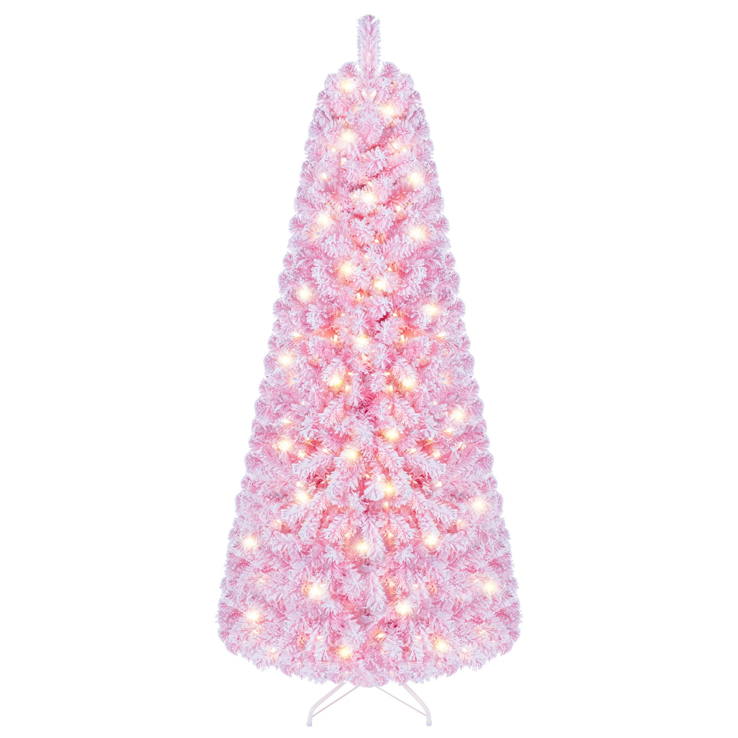 6 Ft Pink Flocked Christmas Tree with LED Lights