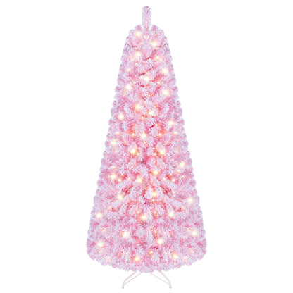 6 Ft Pink Flocked Christmas Tree with LED Lights