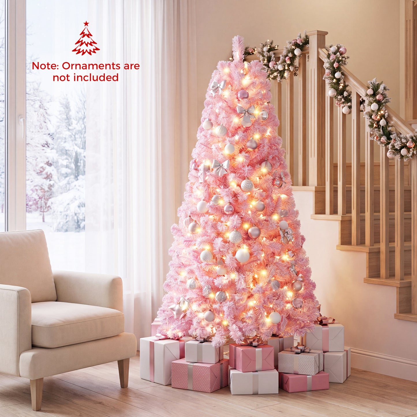 6 Ft Pink Flocked Christmas Tree with LED Lights