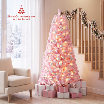 6 Ft Pink Flocked Christmas Tree with LED Lights