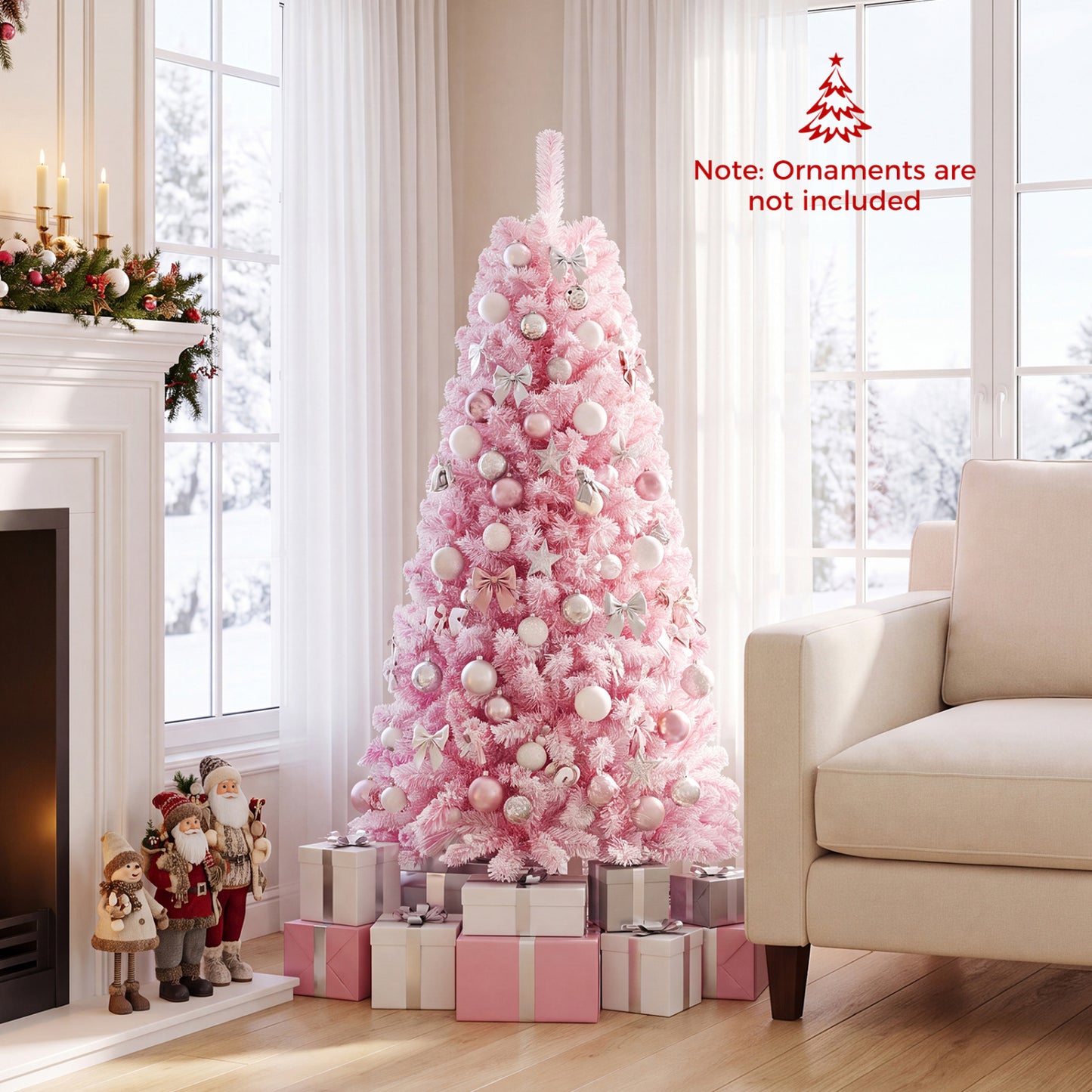 6 Ft Pink Flocked Christmas Tree with LED Lights