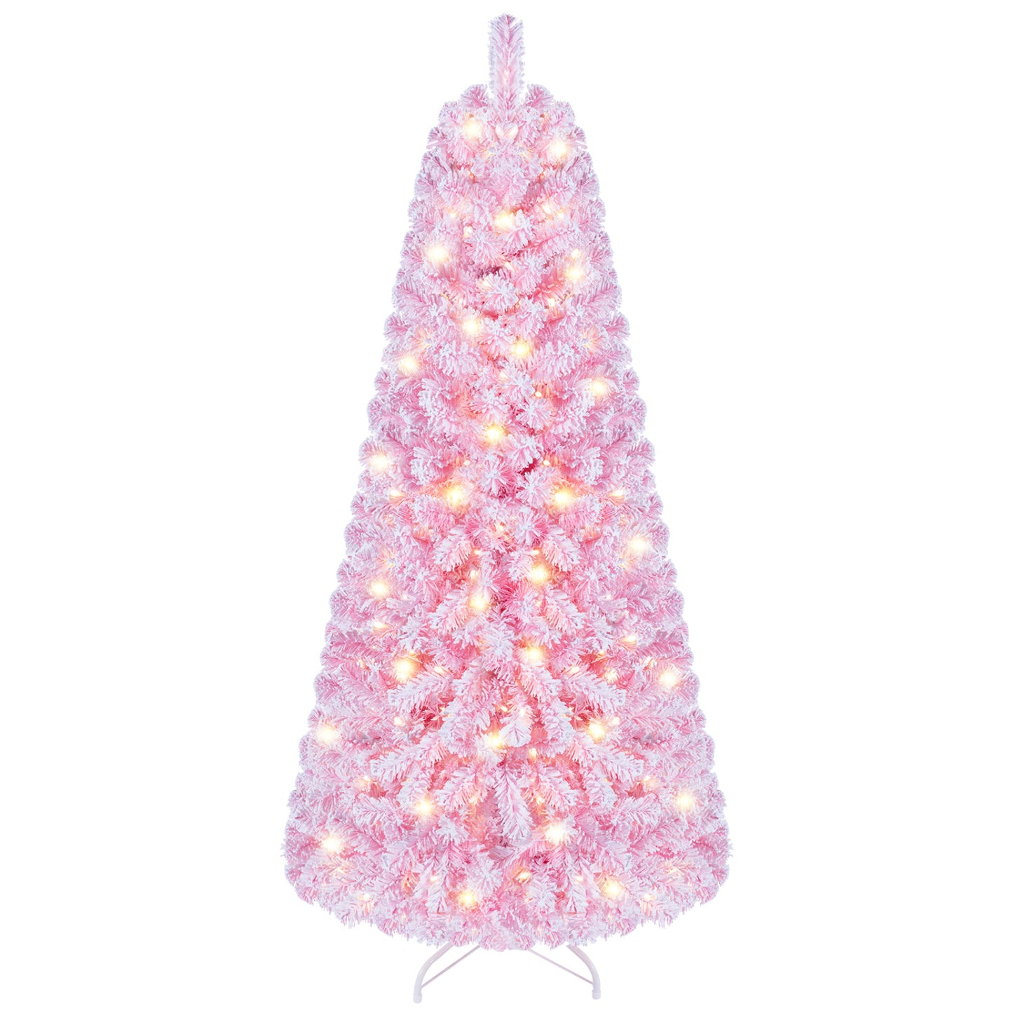 6 Ft Pink Flocked Christmas Tree with LED Lights
