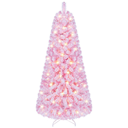 6 Ft Pink Flocked Christmas Tree with LED Lights