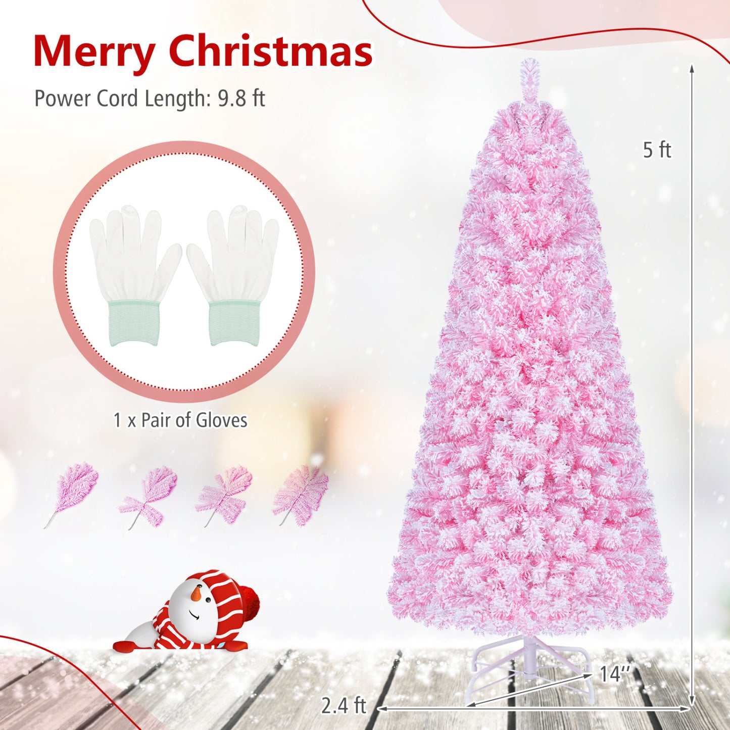 6 Ft Pink Flocked Christmas Tree with LED Lights