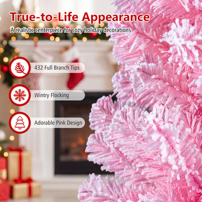 6 Ft Pink Flocked Christmas Tree with LED Lights