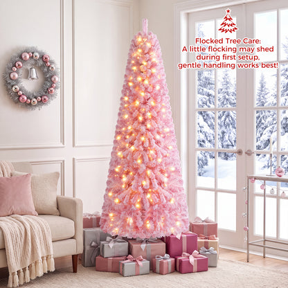 6 Ft Pink Flocked Christmas Tree with LED Lights