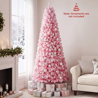 6 Ft Pink Flocked Christmas Tree with LED Lights