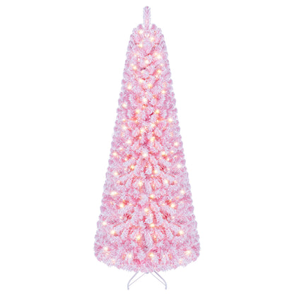 6 Ft Pink Flocked Christmas Tree with LED Lights