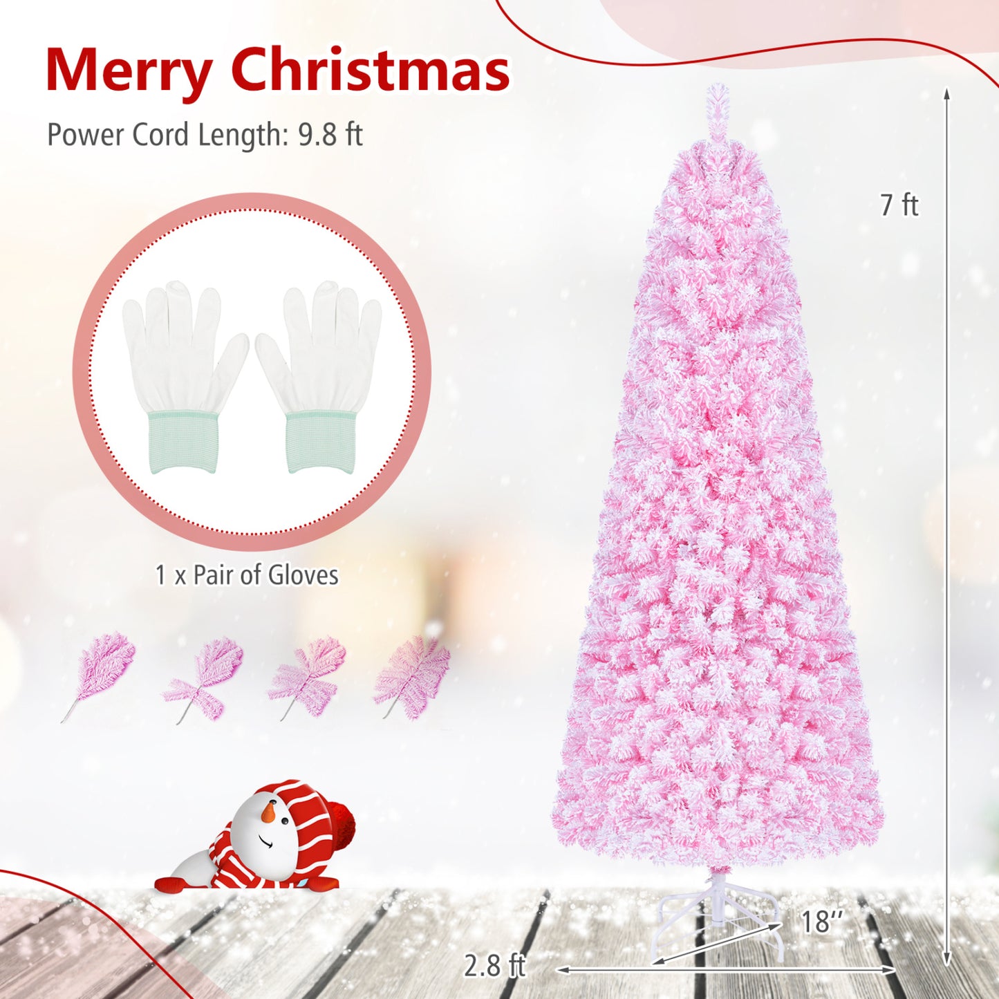 6 Ft Pink Flocked Christmas Tree with LED Lights