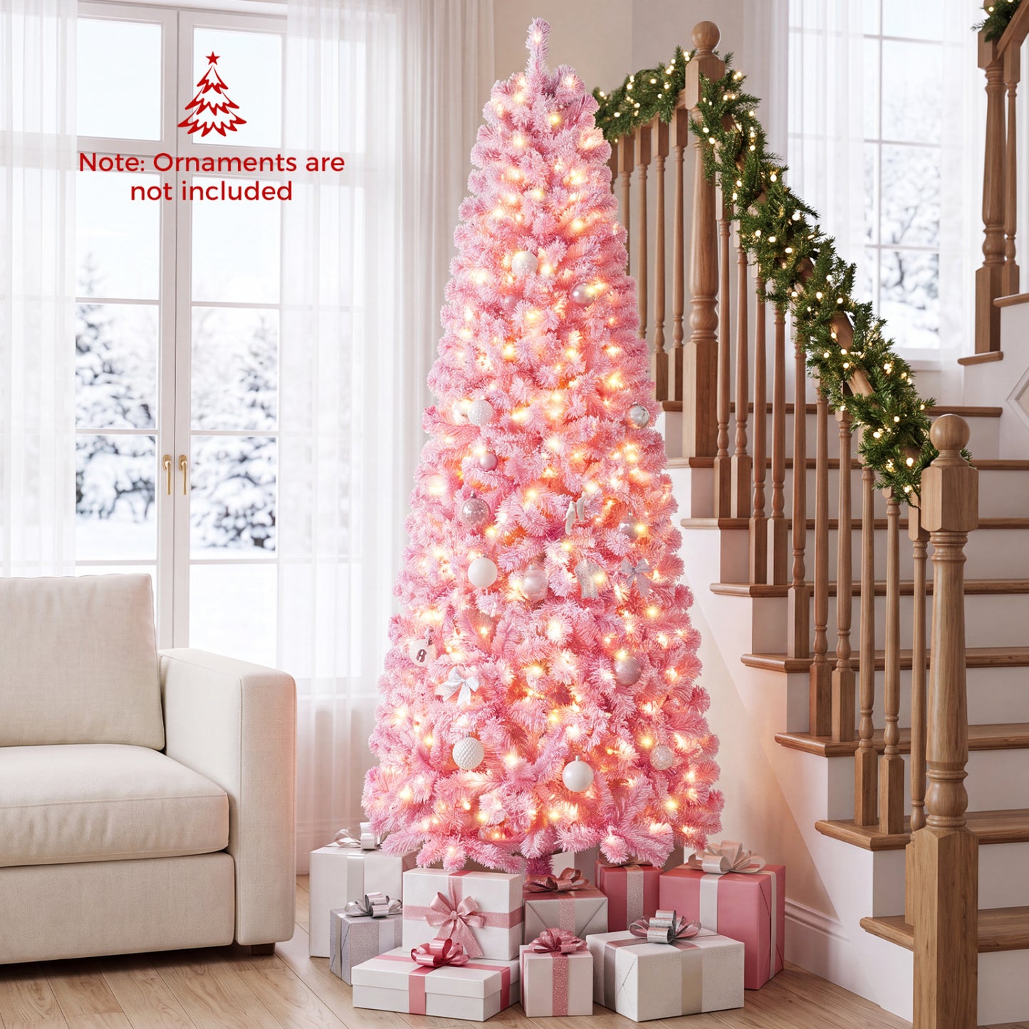 6 Ft Pink Flocked Christmas Tree with LED Lights