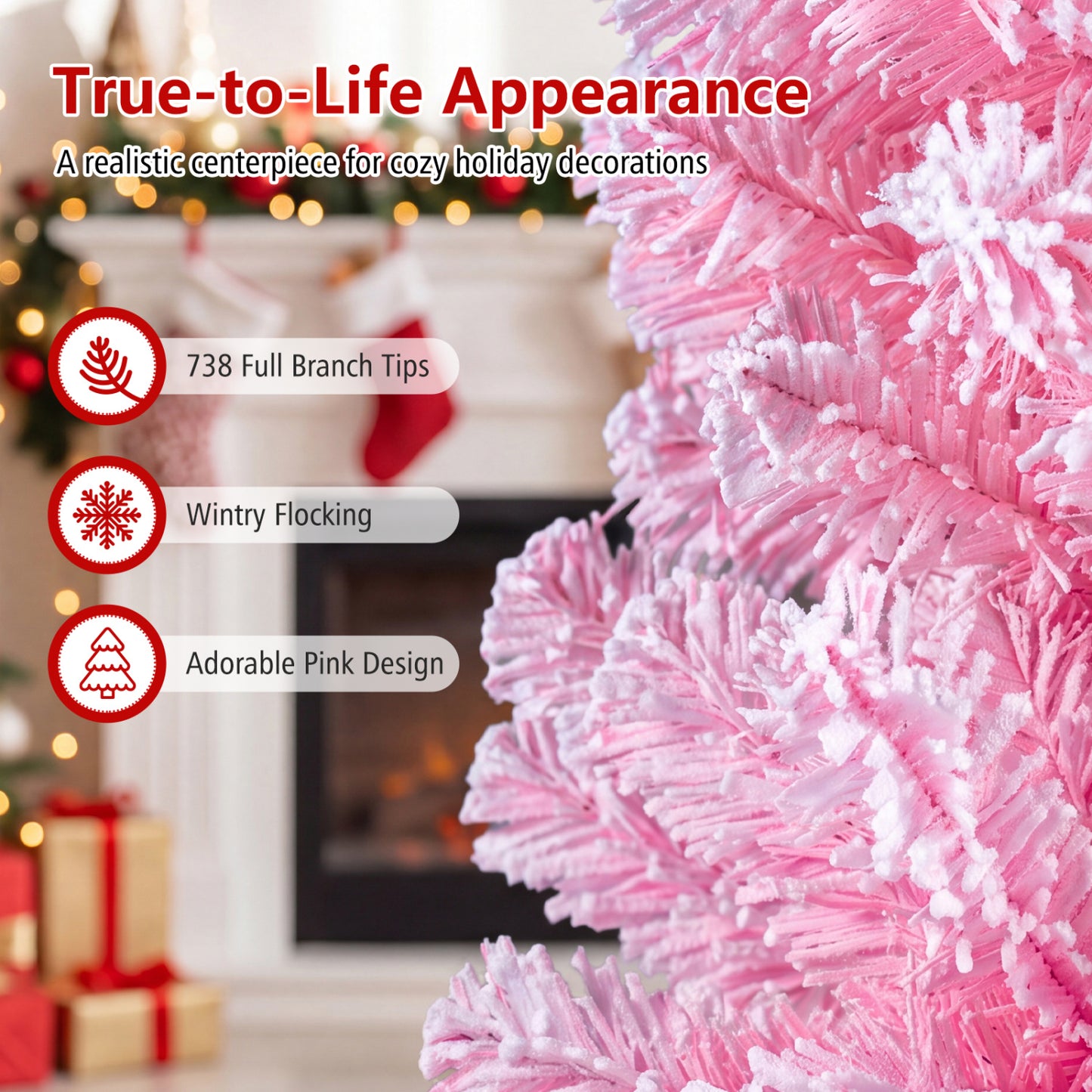 6 Ft Pink Flocked Christmas Tree with LED Lights