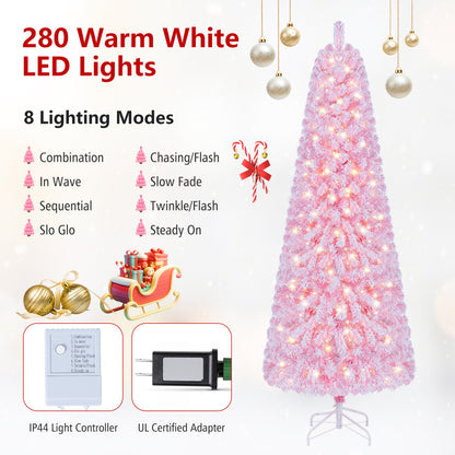 6 Ft Pink Flocked Christmas Tree with LED Lights
