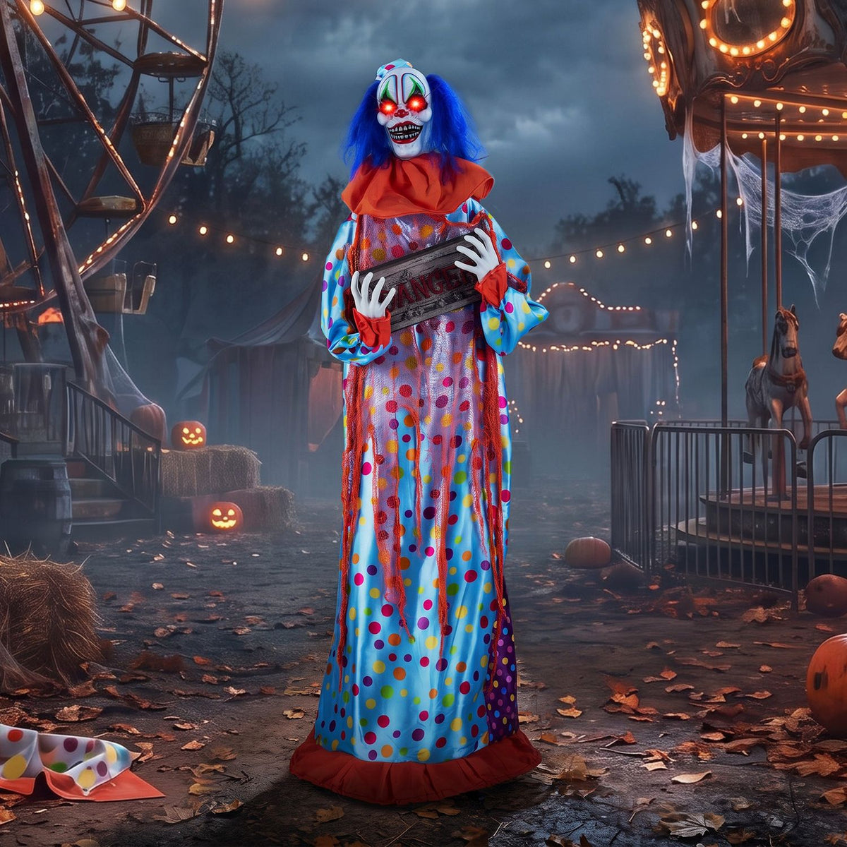 5.6 ft Halloween Animated Clown with Snap-up Head and Voice Effects
